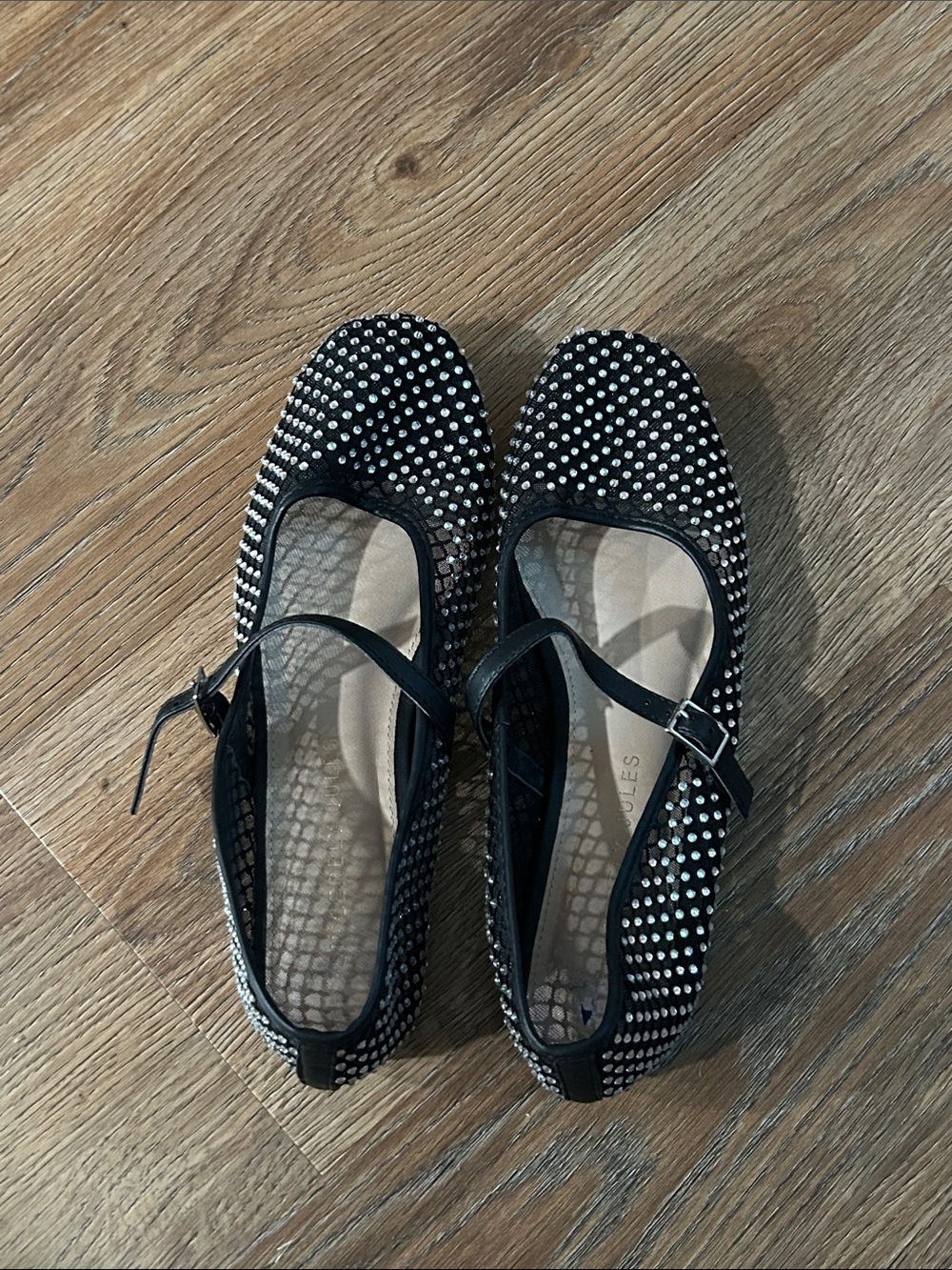 Sincerly Jules Black Crystal Mary Jane Flats